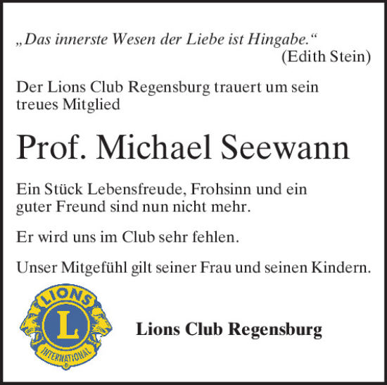 Traueranzeige von Michael Seewann von Mittelbayerische Zeitung Regensburg