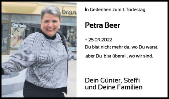 Traueranzeige von Petra Beer von Mittelbayerische Zeitung Regensburg