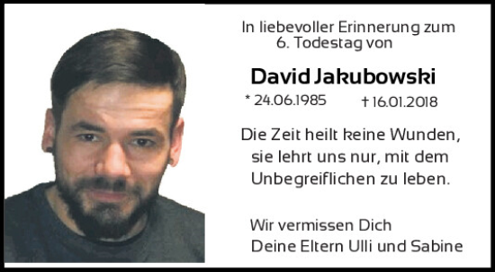 Traueranzeige von David Jakubowski von Mittelbayerische Zeitung Kelheim