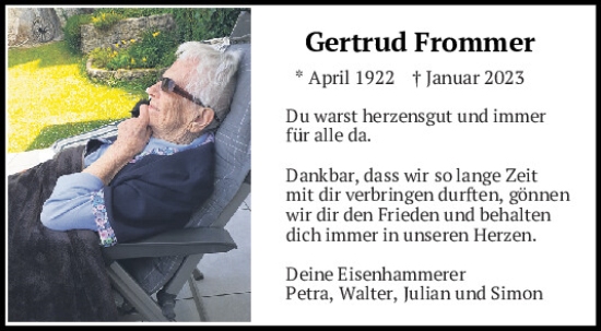 Traueranzeige von Gertrud Frommer von Mittelbayerische Zeitung Regensburg