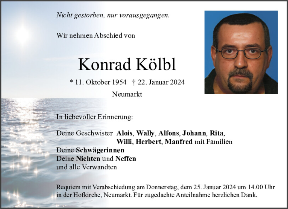  Traueranzeige für Konrad Kölbl vom 24.01.2024 aus Neumarkter Tagblatt
