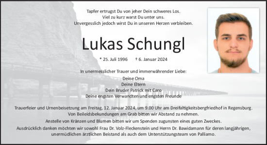 Traueranzeige von Lukas Schungl von Mittelbayerische Zeitung Regensburg