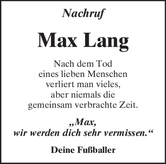 Traueranzeige von Max Lang von Neumarkter Tagblatt