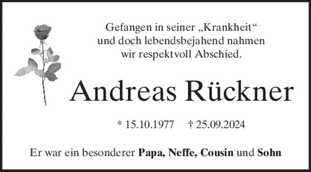  Traueranzeige für Andreas Rückner vom 11.10.2024 aus Mittelbayerische Zeitung Regensburg