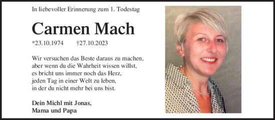 Traueranzeige von Carmen Mach von Mittelbayerische Zeitung Regensburg