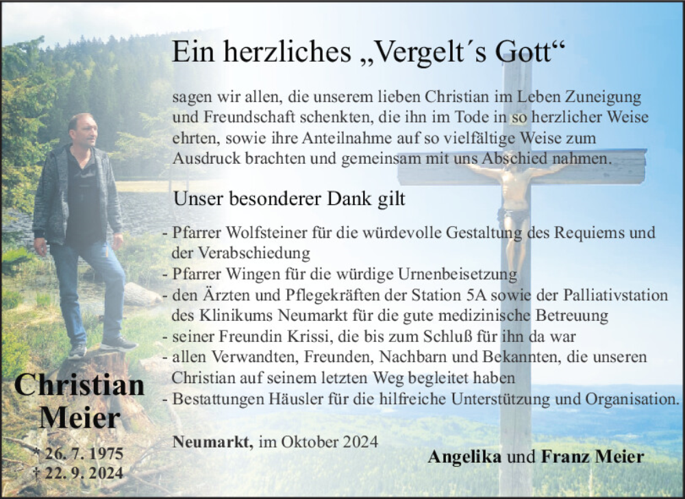 Traueranzeige für Christian Meier vom 12.10.2024 aus Neumarkter Tagblatt