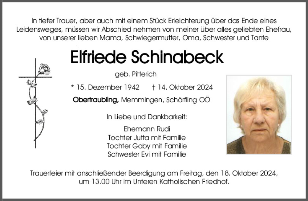  Traueranzeige für Elfriede Schinabeck vom 16.10.2024 aus Mittelbayerische Zeitung Regensburg