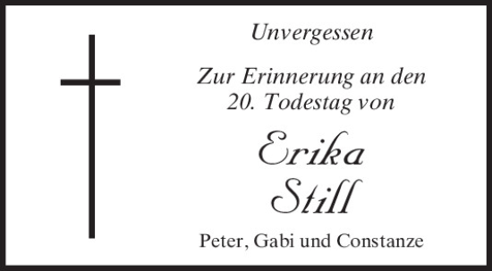 Traueranzeige von Erika Still von Mittelbayerische Zeitung Schwandorf
