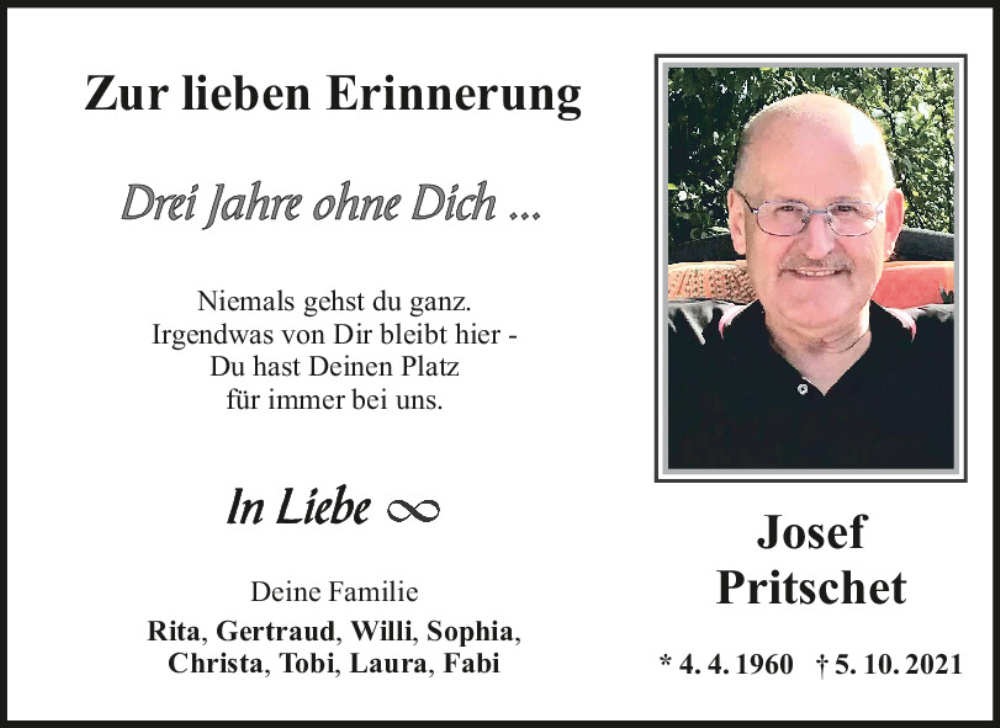  Traueranzeige für Josef Pritschet vom 05.10.2024 aus Mittelbayerische Zeitung Regensburg