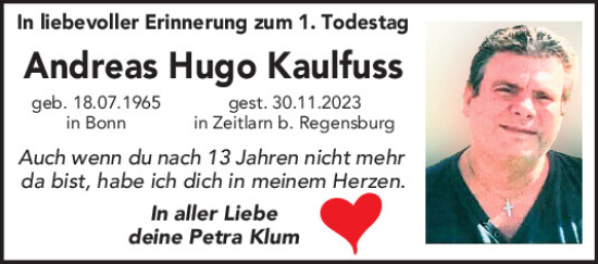 Traueranzeige von Andreas Hugo Kaulfuss von Mittelbayerische Zeitung Regensburg
