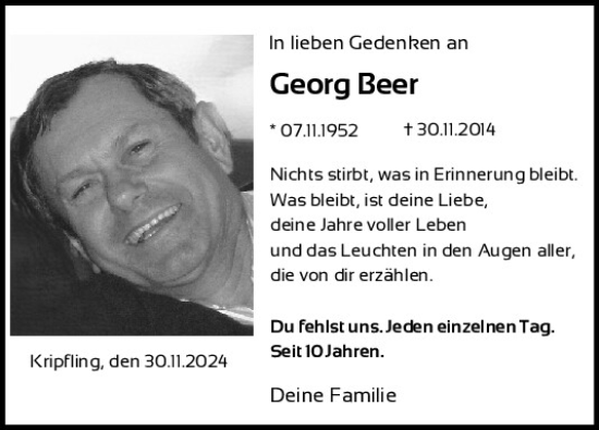 Traueranzeige von Georg Beer von Mittelbayerische Zeitung Regensburg