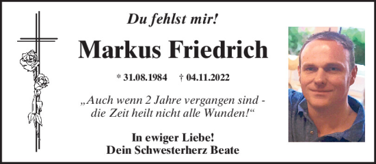Traueranzeige von Markus Friedrich von Mittelbayerische Zeitung Schwandorf