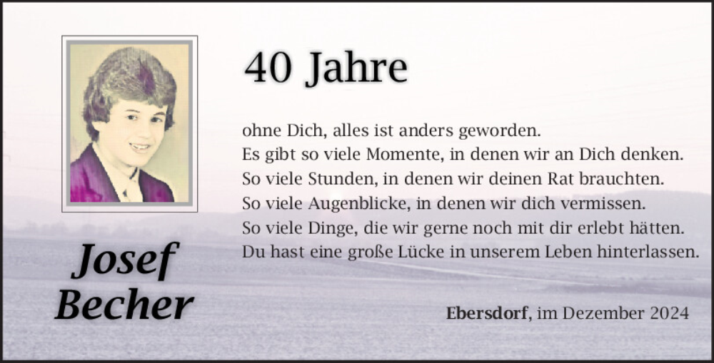  Traueranzeige für Josef Becher vom 03.12.2024 aus Mittelbayerische Zeitung Schwandorf