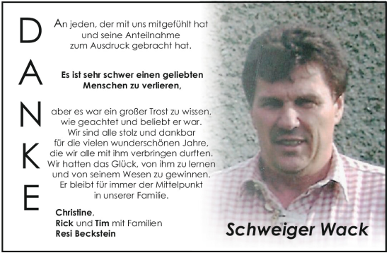 Traueranzeige von Schweiger Wack von Mittelbayerische Zeitung Kelheim