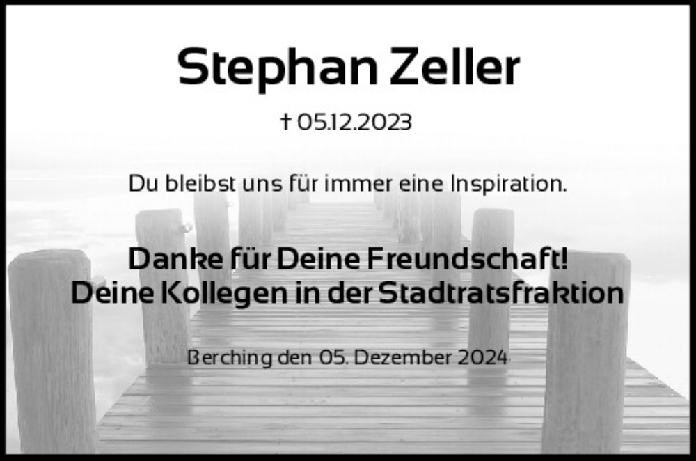  Traueranzeige für Stephan Zeller vom 05.12.2024 aus Neumarkter Tagblatt