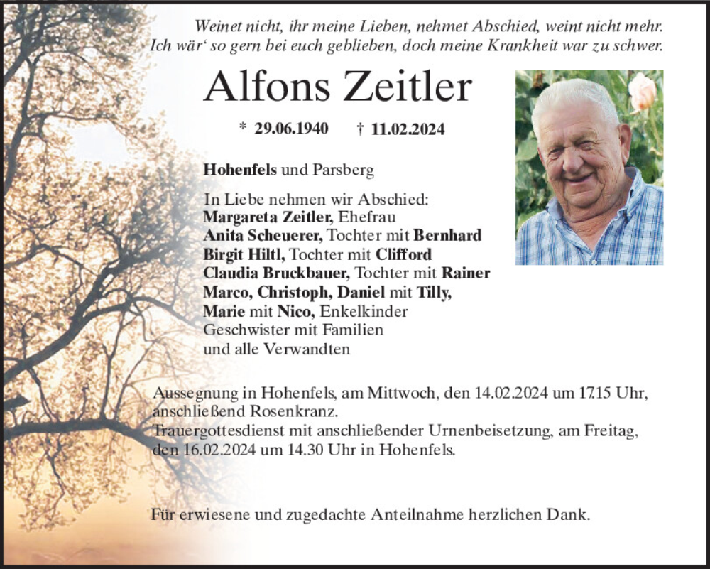  Traueranzeige für Alfons Zeitler vom 13.02.2024 aus Neumarkter Tagblatt