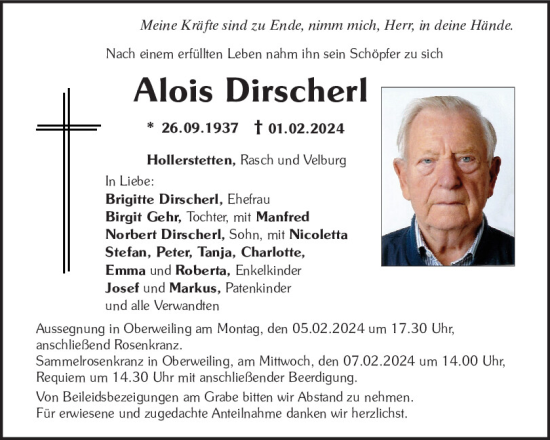 Traueranzeige von Alois Dirscherl von Neumarkter Tagblatt