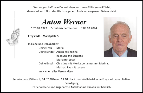 Traueranzeige von Anton Werner von Neumarkter Tagblatt