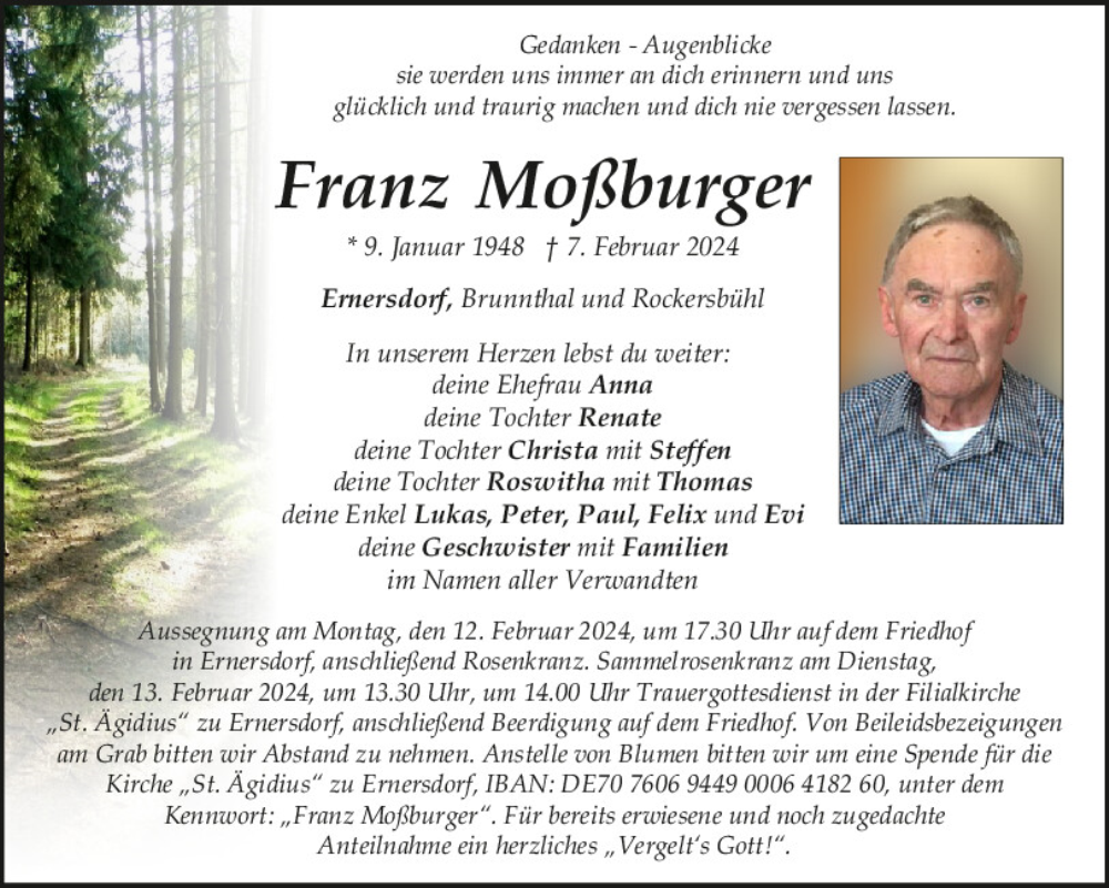  Traueranzeige für Franz Moßburger vom 10.02.2024 aus Neumarkter Tagblatt