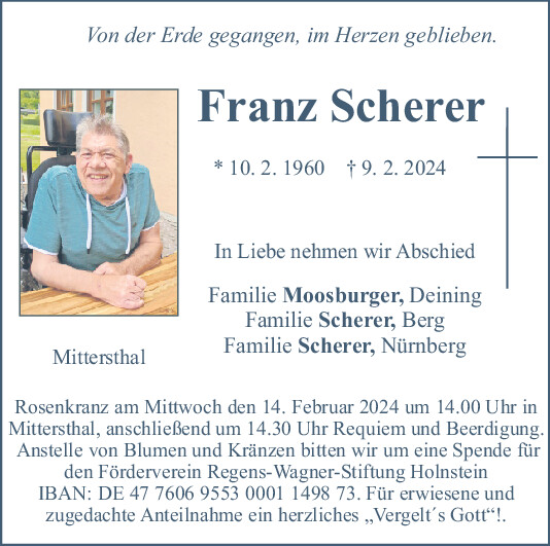 Traueranzeige von Franz Scherer von Neumarkter Tagblatt