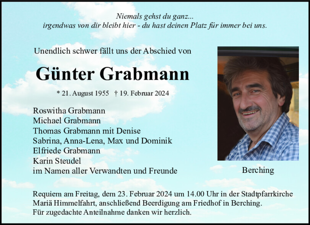  Traueranzeige für Günter Grabmann vom 21.02.2024 aus Neumarkter Tagblatt
