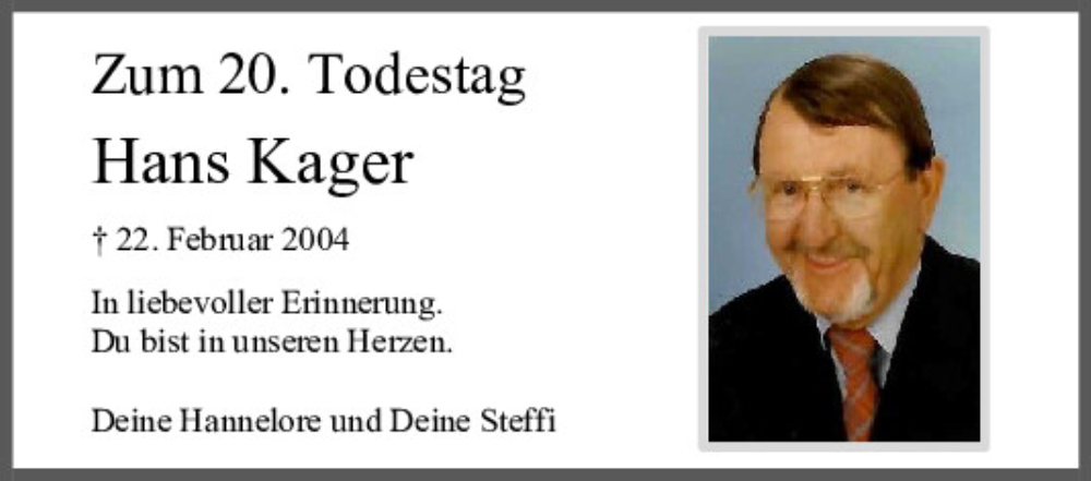  Traueranzeige für Hans Kager vom 21.02.2024 aus Mittelbayerische Zeitung Regensburg