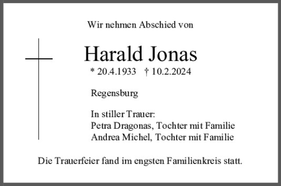 Traueranzeige von Harald Jonas von Mittelbayerische Zeitung Regensburg