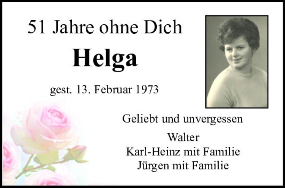  Traueranzeige für Helga  vom 13.02.2024 aus Neumarkter Tagblatt