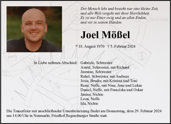 Traueranzeige von Joel Mößel von Neumarkter Tagblatt
