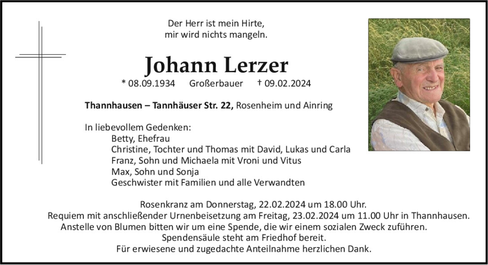  Traueranzeige für Johann Lerzer vom 21.02.2024 aus Neumarkter Tagblatt