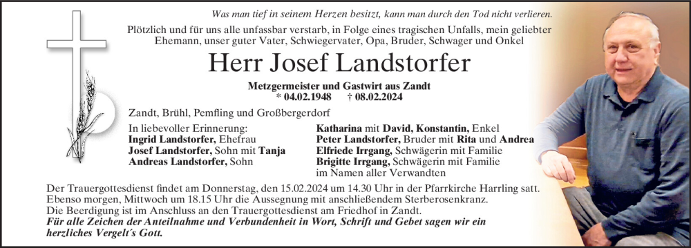  Traueranzeige für Josef Landstorfer vom 13.02.2024 aus Bayerwald Echo