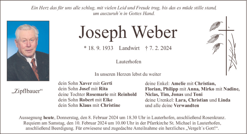  Traueranzeige für Joseph Weber vom 08.02.2024 aus Neumarkter Tagblatt