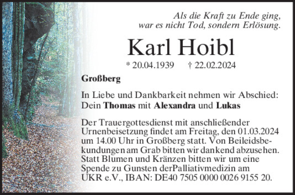  Traueranzeige für Karl Hoibl vom 28.02.2024 aus Mittelbayerische Zeitung Regensburg