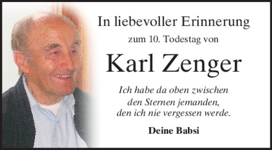 Traueranzeige von Karl Zenger von Mittelbayerische Zeitung Regensburg