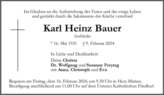 Traueranzeige von Karl Heinz Bauer von Mittelbayerische Zeitung Regensburg