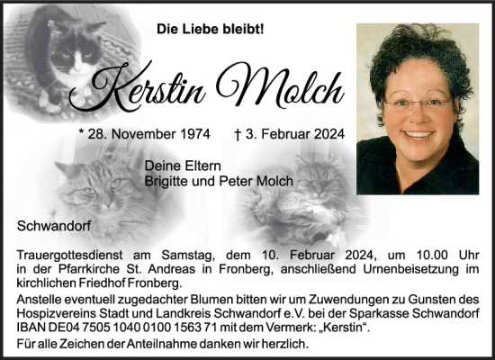 Traueranzeige von Kerstin Molch von Mittelbayerische Zeitung Schwandorf