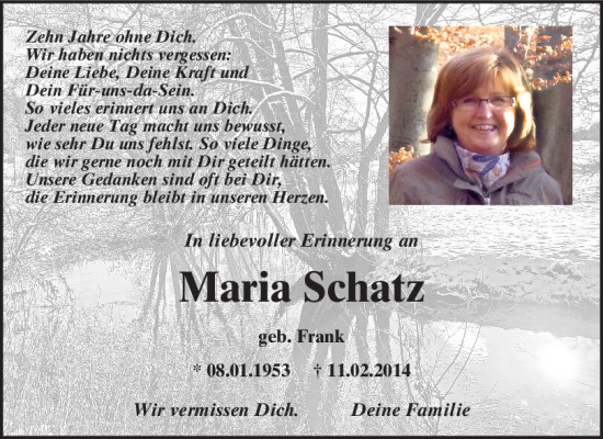 Traueranzeige von Maria Schatz von Neumarkter Tagblatt