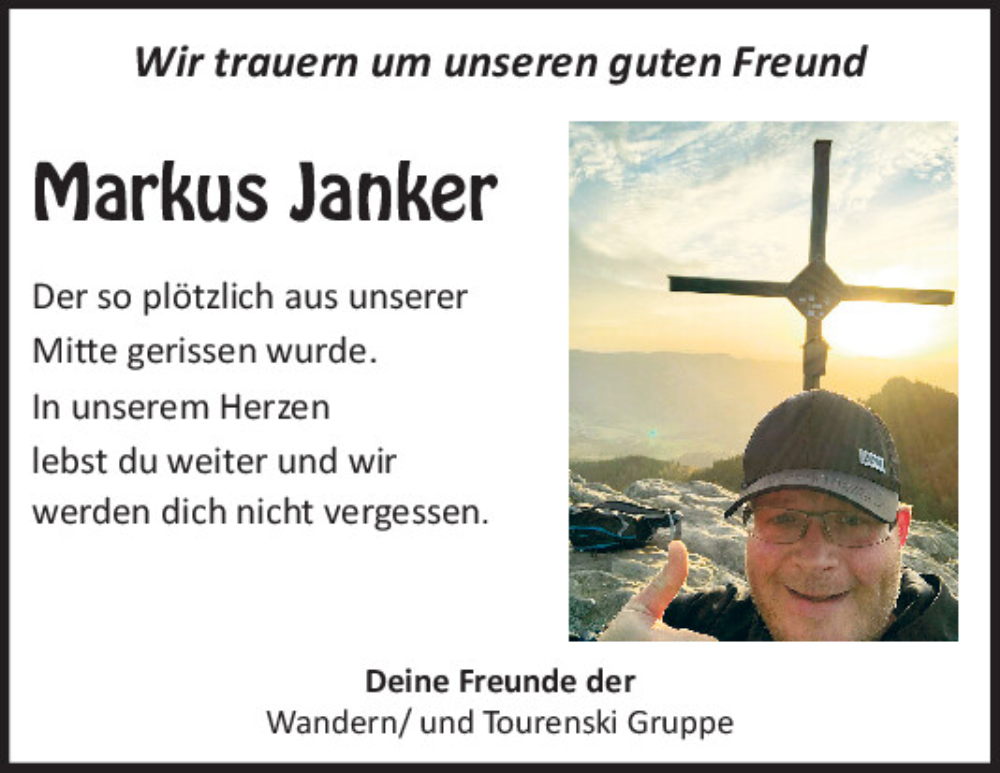  Traueranzeige für Markus Janker vom 03.02.2024 aus Bayerwald Echo
