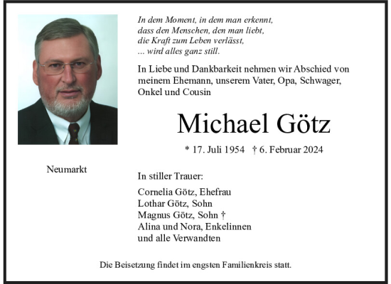 Traueranzeige von Michael Götz von Neumarkter Tagblatt