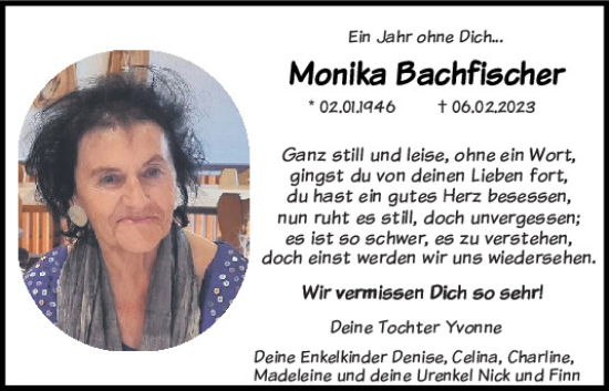 Traueranzeige von Monika Bachfischer von Mittelbayerische Zeitung Schwandorf