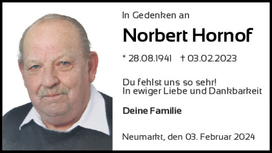 Traueranzeige von Norbert Hornof von Neumarkter Tagblatt