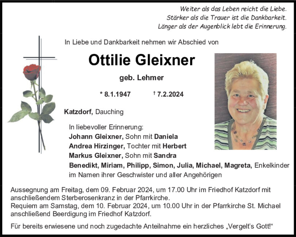  Traueranzeige für Ottilie Gleixner vom 08.02.2024 aus Mittelbayerische Zeitung Schwandorf