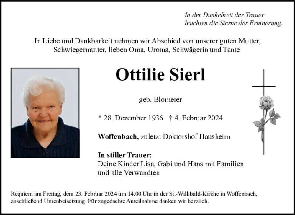  Traueranzeige für Ottilie Sierl vom 22.02.2024 aus Neumarkter Tagblatt