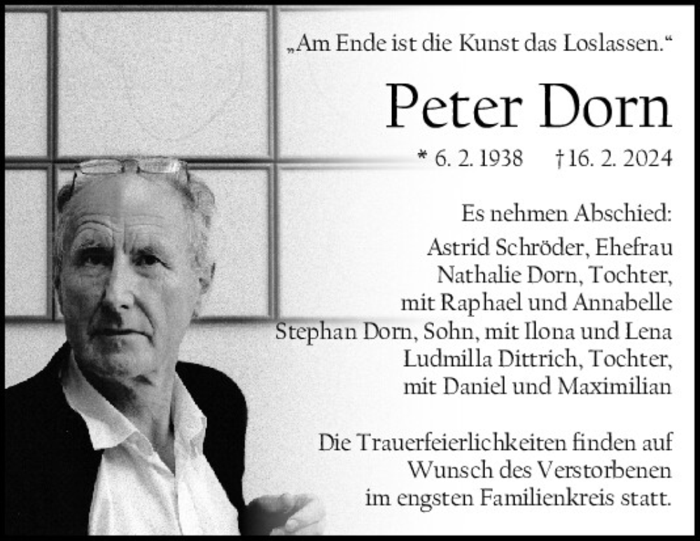  Traueranzeige für Peter Dorn vom 24.02.2024 aus Mittelbayerische Zeitung Regensburg