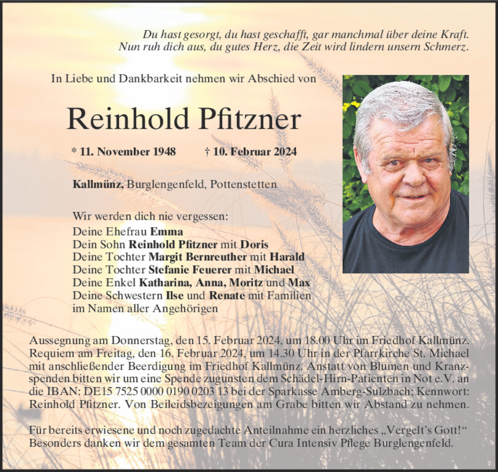  Traueranzeige für Reinhold Pfitzner vom 13.02.2024 aus Mittelbayerische Zeitung Regensburg
