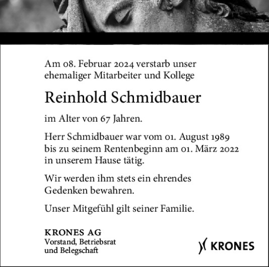 Traueranzeige von Reinhold Schmidbauer von Mittelbayerische Zeitung Regensburg