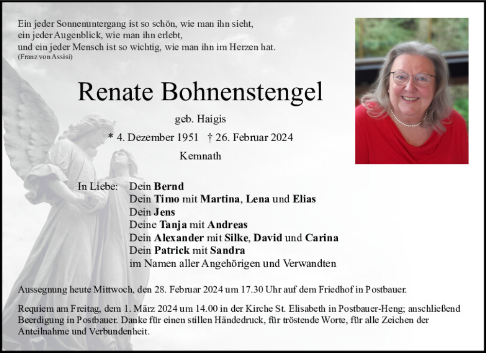  Traueranzeige für Renate Bohnenstengel vom 28.02.2024 aus Neumarkter Tagblatt