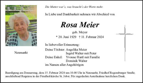Traueranzeige von Rosa Meier von Neumarkter Tagblatt
