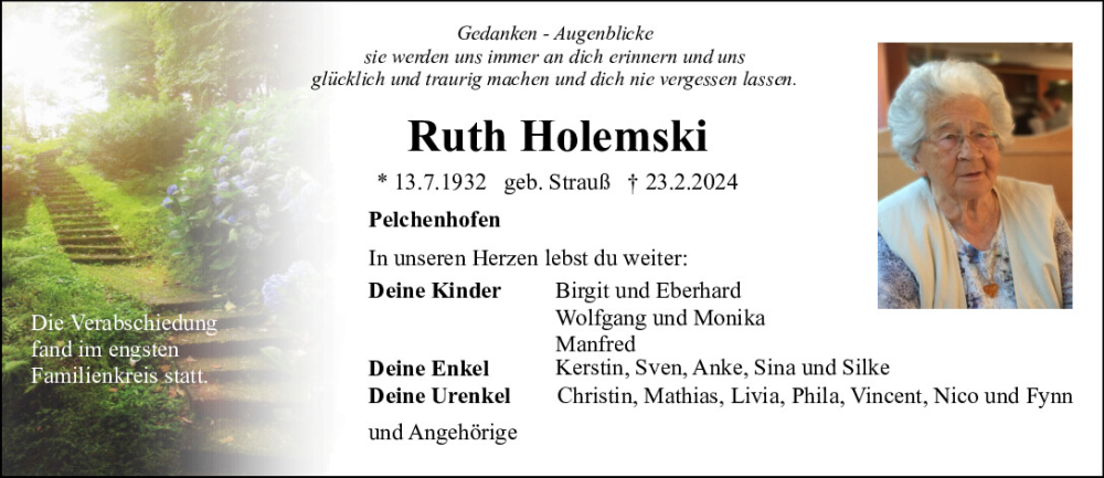  Traueranzeige für Ruth Holemski vom 28.02.2024 aus Neumarkter Tagblatt