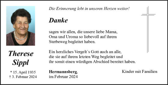 Traueranzeige von Therese Sippl von Neumarkter Tagblatt